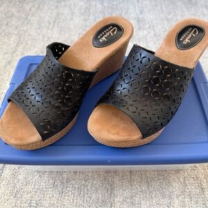 Clarks Black and Brown Wedge Sandals